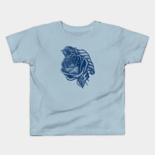 Rose Flower with the United States Flag - Blue Kids T-Shirt